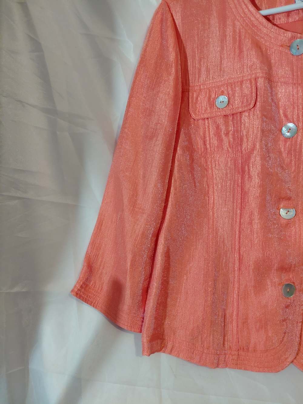Ruby Rd. Coral Shimmery Button Jacket - Picture 5 of 8